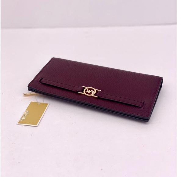Michael Kors Reed Large Bifold Pebbled Leather Snap Wallet Card Case Oxblood - Picture 5 of 13